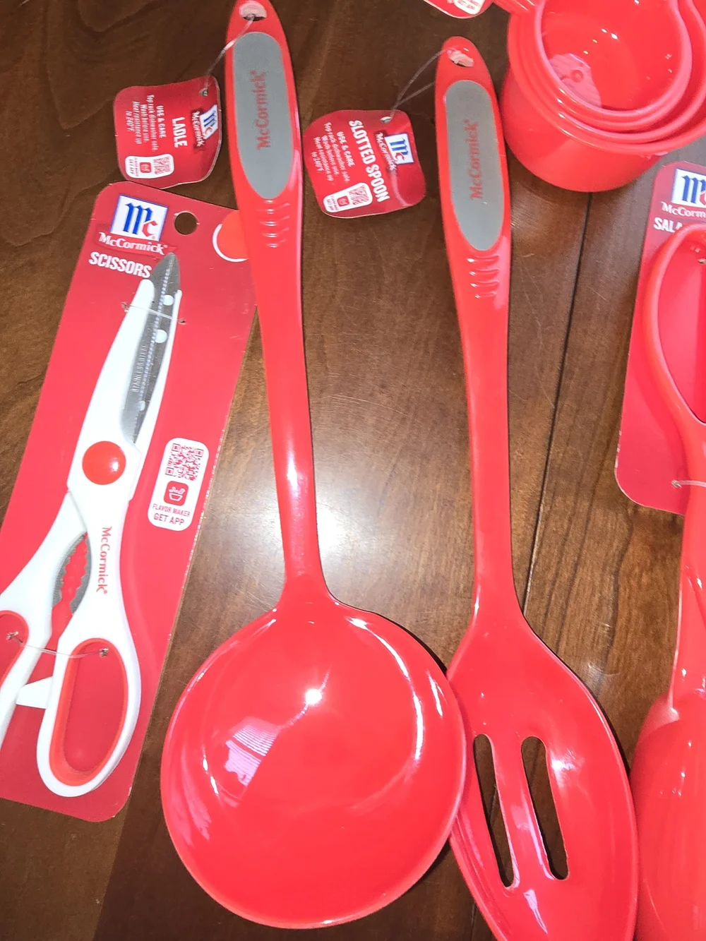 McCormick Red Kitchen Utensil Set - Measuring Cups, Ladle, Slotted Spoon, Tongs